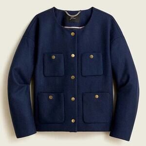 NWT J. CREW Relaxed Lady Jacket Double Serge Navy Blue x Gold Collarless Wool 4